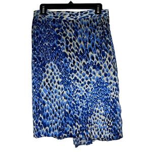 Tibi New York 100% Silk Abstract Print Skirt Women's 6 Blue Beige Knee Length